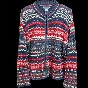 Vintage Shaver Lake Red White & Blue Holiday Christmas Zip-Up Sweater Size Large